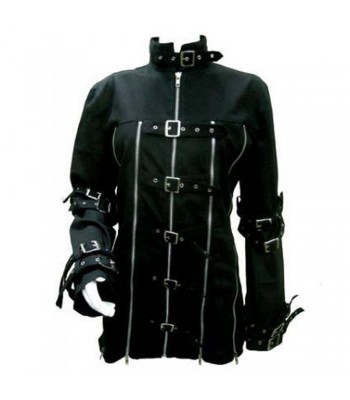 Women Gothic PUNK Steampunk Coat Buckle Bondage Black Jacket Zip Buckle Coat